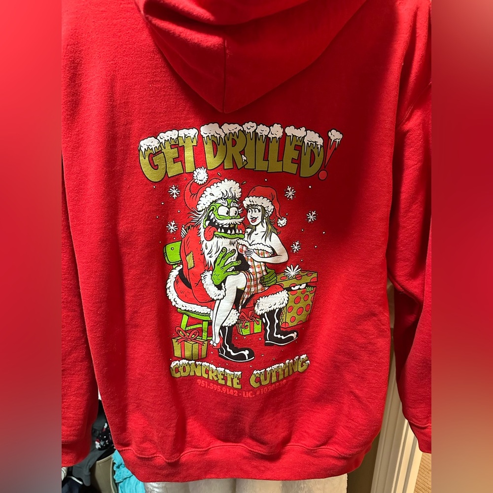 Custom made GET DRILLED company sweaters. Perfect for holiday season! Men women